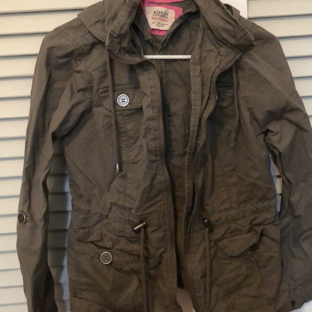 gray/green army jacket